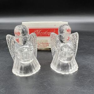 House Of Lloyd Christmas Around The World Crystal Angel Candle Holders Pair Vtg